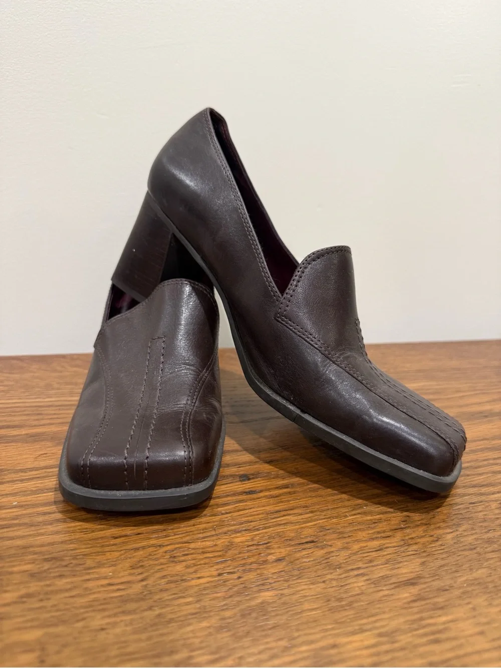 Nine West Brown Leather Chunky Heel Loafer Pumps Size 7.5M — Repair Project